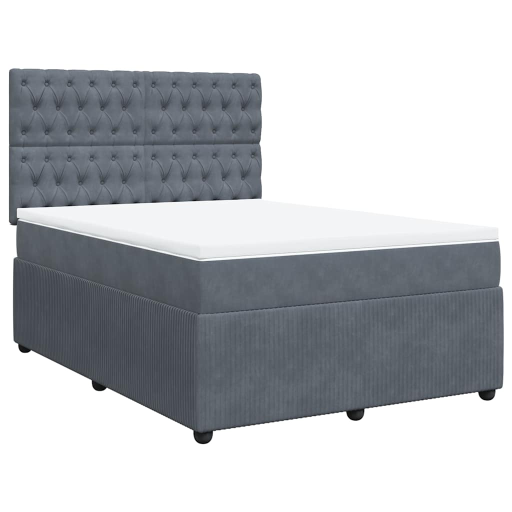 Κρεβάτι Boxspring με Στρώμα Σκούρο Γκρι 160x200 εκ. Βελούδινο - Pakobazaar