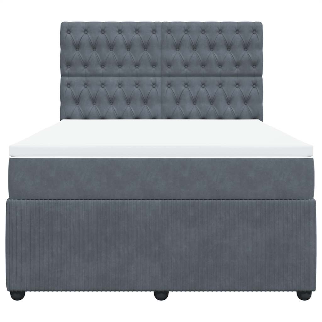 Κρεβάτι Boxspring με Στρώμα Σκούρο Γκρι 160x200 εκ. Βελούδινο - Pakobazaar