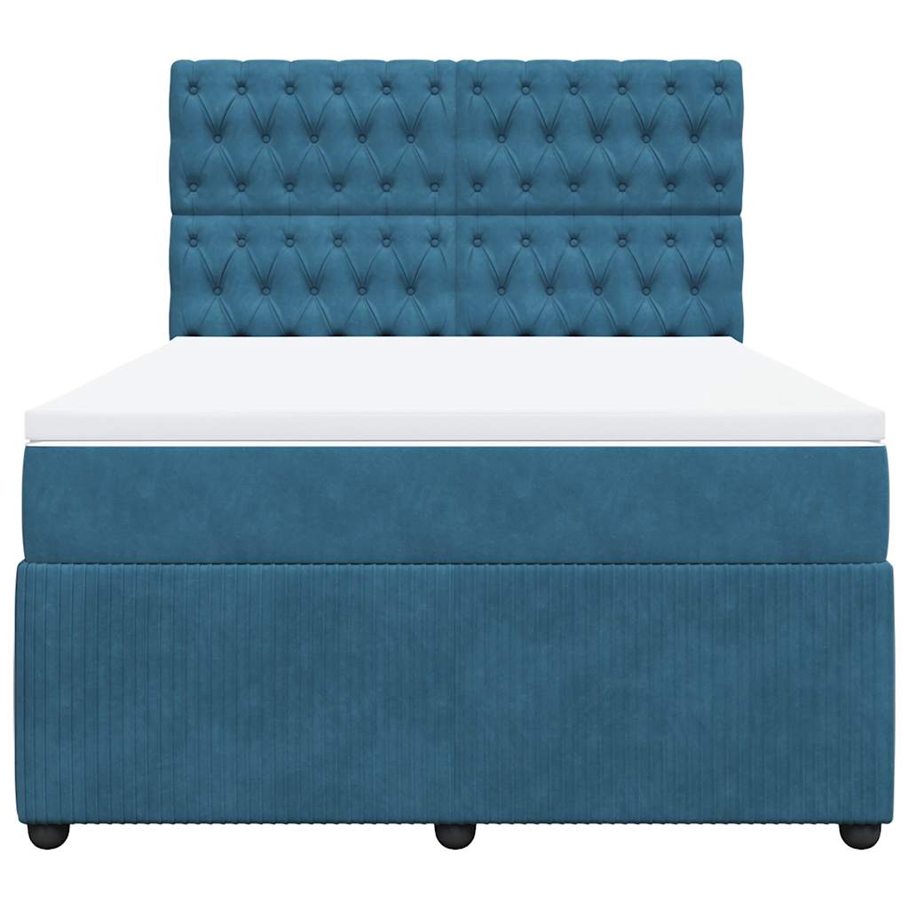 Κρεβάτι Boxspring με Στρώμα Σκούρο Μπλε 160x200 εκ. Βελούδινο - Pakobazaar