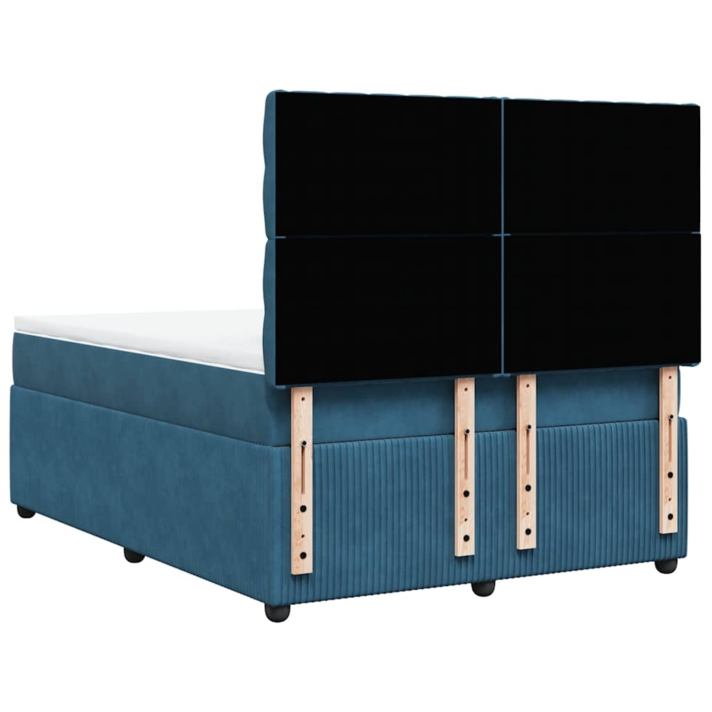 Κρεβάτι Boxspring με Στρώμα Σκούρο Μπλε 160x200 εκ. Βελούδινο - Pakobazaar