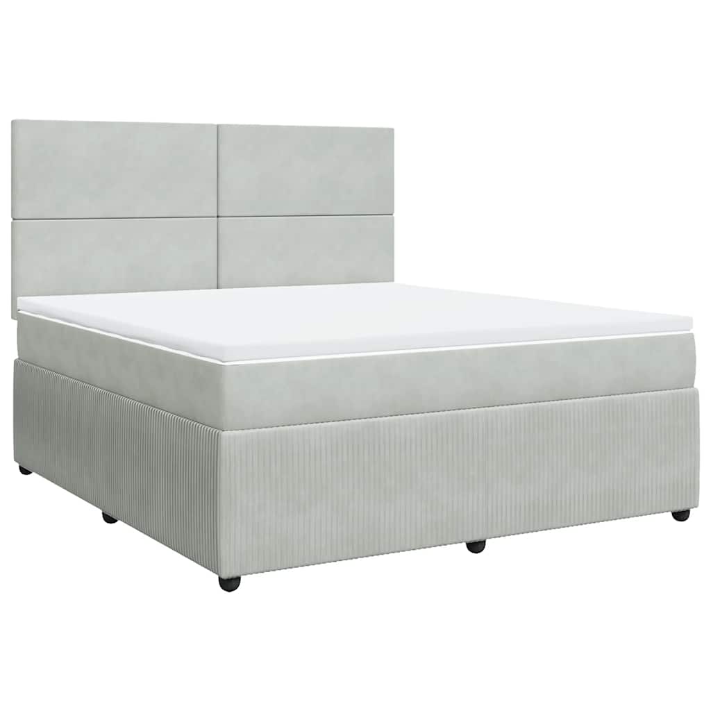 Κρεβάτι Boxspring με Στρώμα Ανοιχτό Γκρι 180x200 εκ. Βελούδινο - Pakobazaar