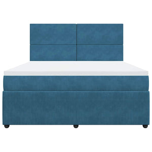 Κρεβάτι Boxspring με Στρώμα Σκούρο Μπλε 180x200 εκ. Βελούδινο