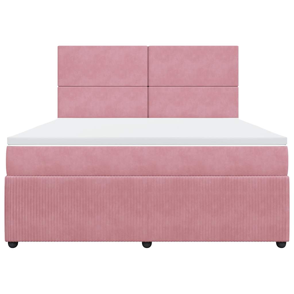 Κρεβάτι Boxspring με Στρώμα Ροζ 180x200 εκ. Βελούδινο