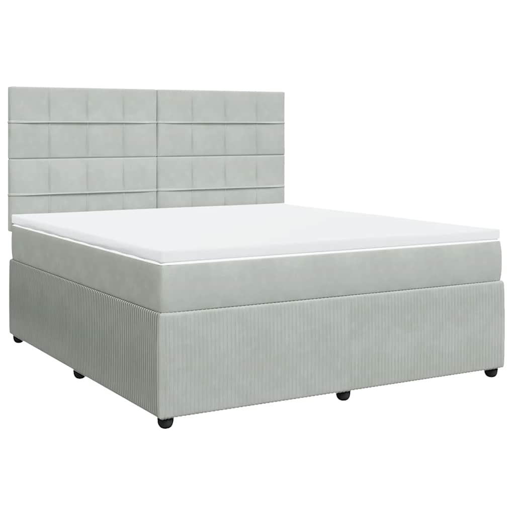 Κρεβάτι Boxspring με Στρώμα Ανοιχτό Γκρι 180x200 εκ. Βελούδινο - Pakobazaar