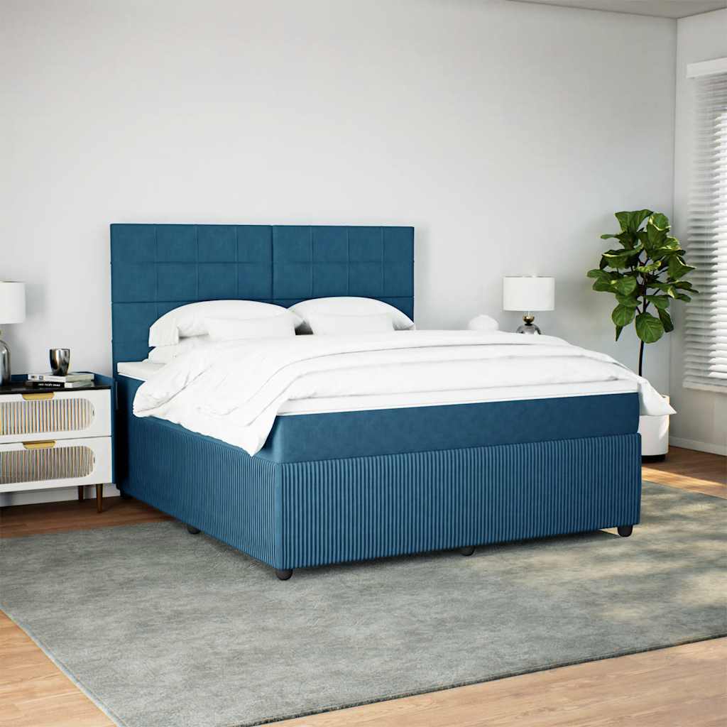 Κρεβάτι Boxspring με Στρώμα Σκούρο Μπλε 180x200 εκ. Βελούδινο