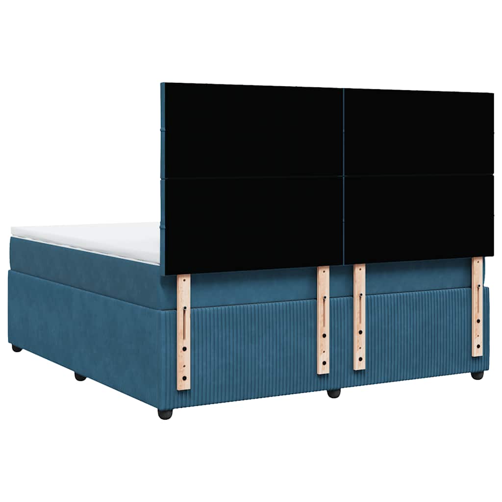 Κρεβάτι Boxspring με Στρώμα Σκούρο Μπλε 180x200 εκ. Βελούδινο
