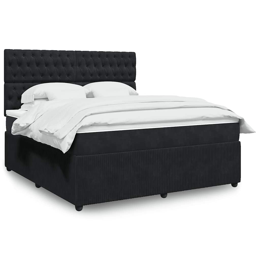 Κρεβάτι Boxspring με Στρώμα Μαύρο 180x200 εκ. Βελούδινο - Pakobazaar