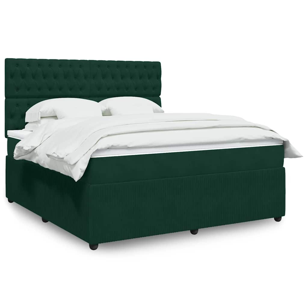 Κρεβάτι Boxspring με Στρώμα Σκούρο Πράσινο 180x200εκ. Βελούδινο