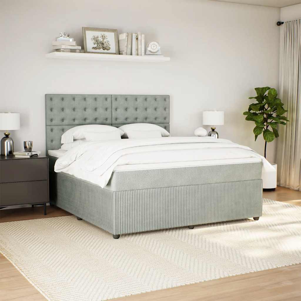 Κρεβάτι Boxspring με Στρώμα Ανοιχτό Γκρι 180x200 εκ. Βελούδινο - Pakobazaar