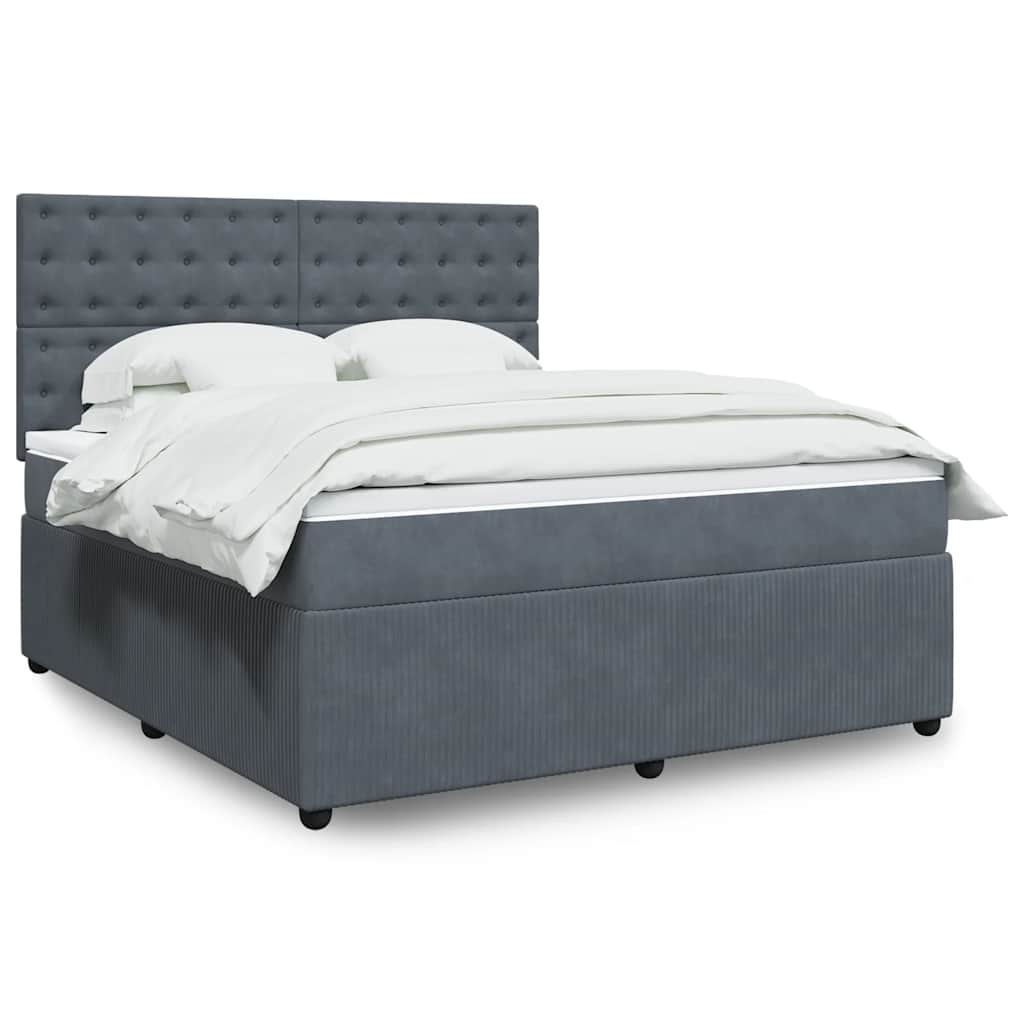 Κρεβάτι Boxspring με Στρώμα Σκούρο Γκρι 180x200 εκ. Βελούδινο
