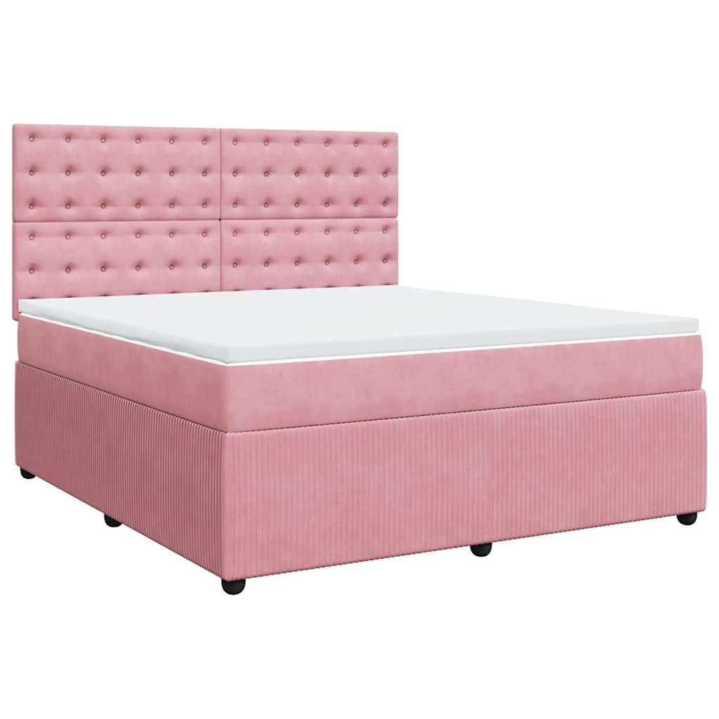 Κρεβάτι Boxspring με Στρώμα Ροζ 180x200 εκ. Βελούδινο