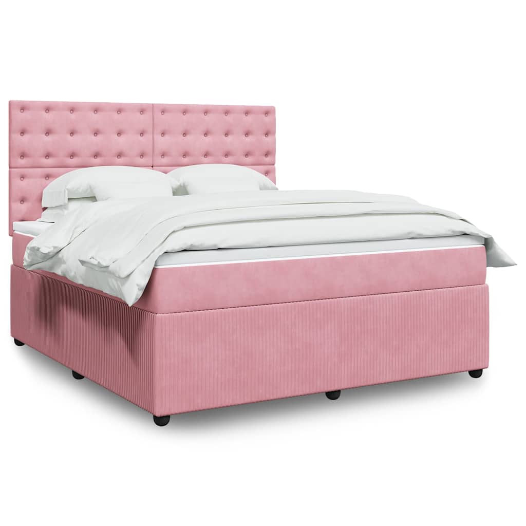 Κρεβάτι Boxspring με Στρώμα Ροζ 180x200 εκ. Βελούδινο