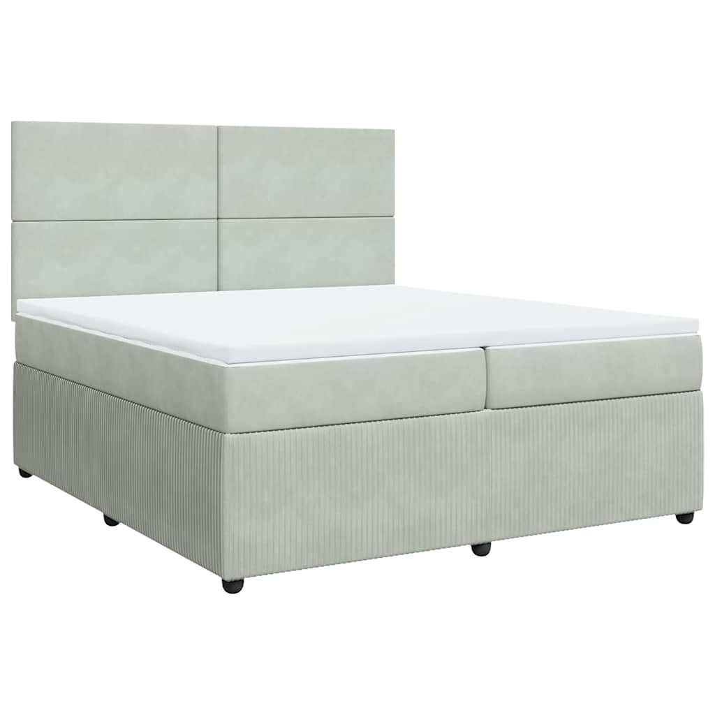 Κρεβάτι Boxspring με Στρώμα Ανοιχτό Γκρι 200x200 εκ. Βελούδινο - Pakobazaar