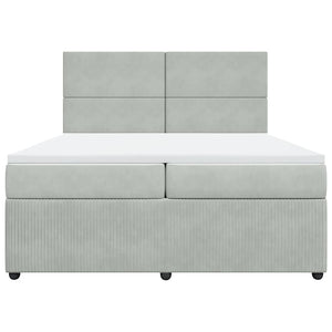 Κρεβάτι Boxspring με Στρώμα Ανοιχτό Γκρι 200x200 εκ. Βελούδινο - Pakobazaar