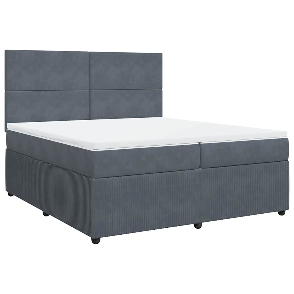 Κρεβάτι Boxspring με Στρώμα Σκούρο Γκρι 200x200 εκ. Βελούδινο