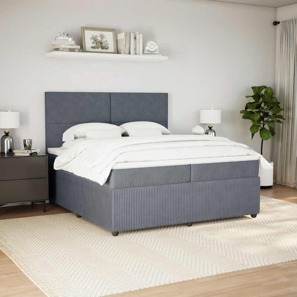 Κρεβάτι Boxspring με Στρώμα Σκούρο Γκρι 200x200 εκ. Βελούδινο