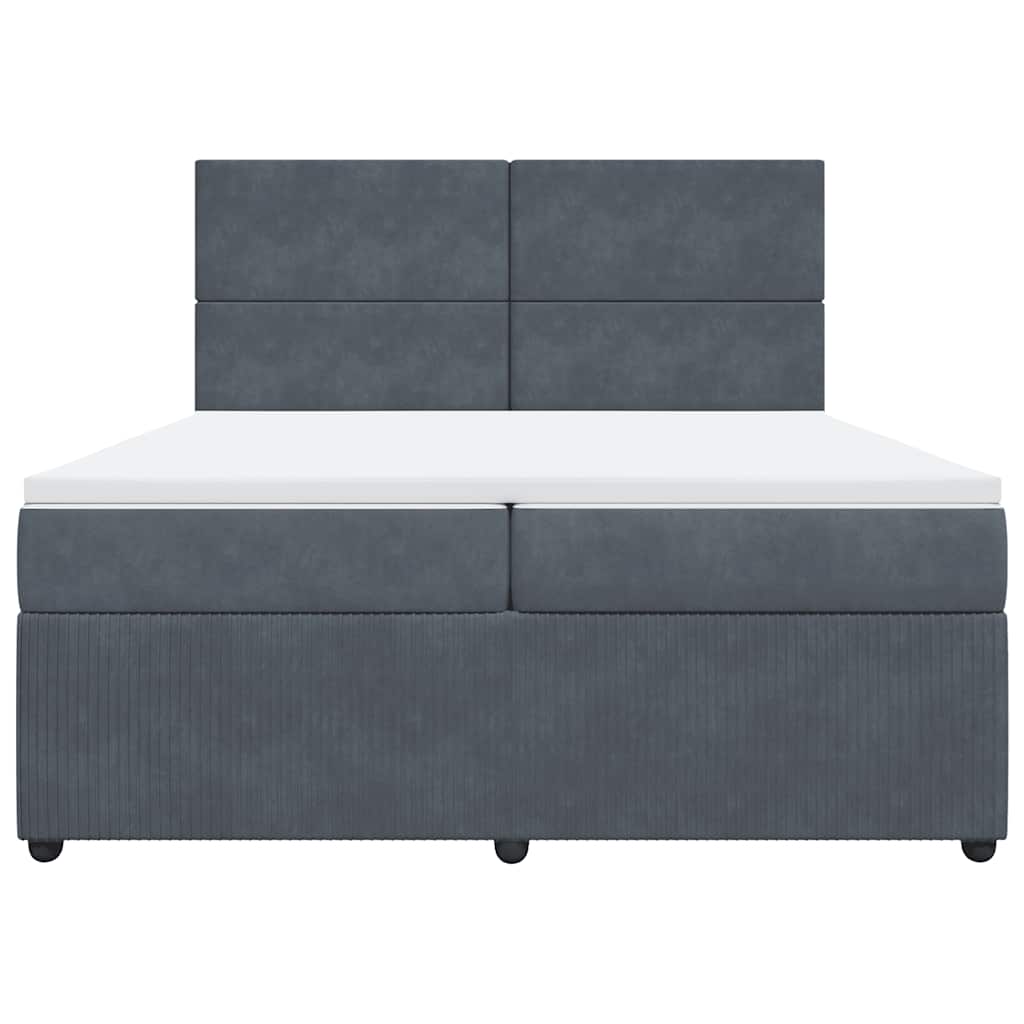 Κρεβάτι Boxspring με Στρώμα Σκούρο Γκρι 200x200 εκ. Βελούδινο