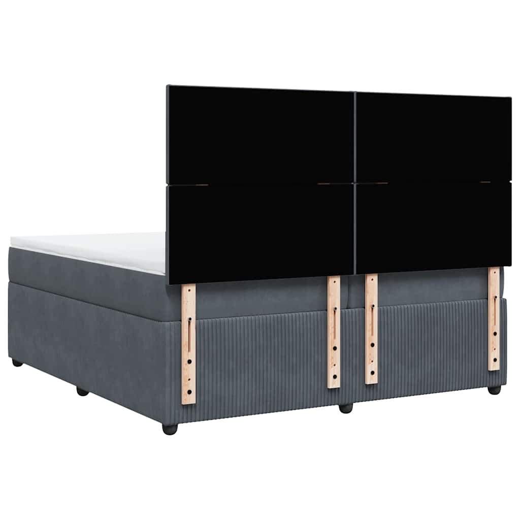 Κρεβάτι Boxspring με Στρώμα Σκούρο Γκρι 200x200 εκ. Βελούδινο