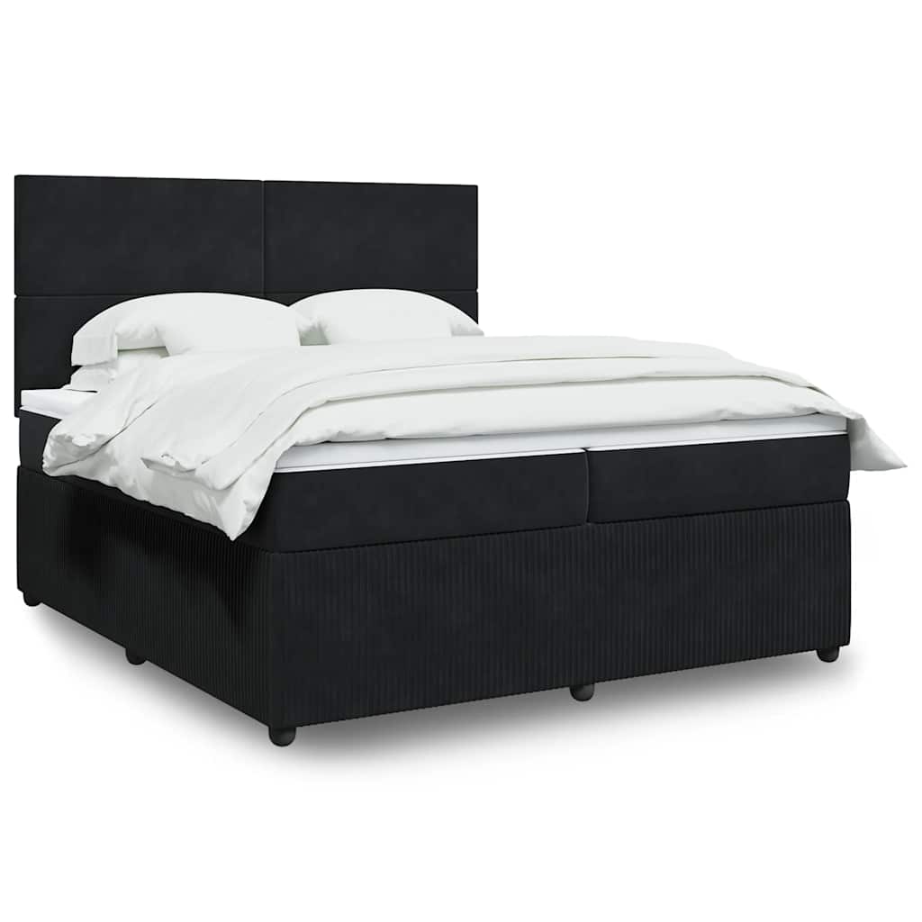 Κρεβάτι Boxspring με Στρώμα Μαύρο 200x200 εκ. Βελούδινο