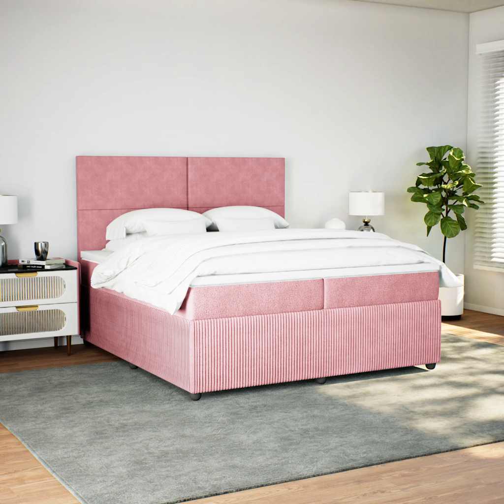 Κρεβάτι Boxspring με Στρώμα Ροζ 200x200 εκ. Βελούδινο - Pakobazaar