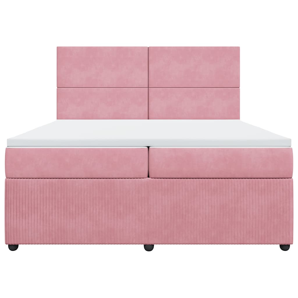 Κρεβάτι Boxspring με Στρώμα Ροζ 200x200 εκ. Βελούδινο - Pakobazaar
