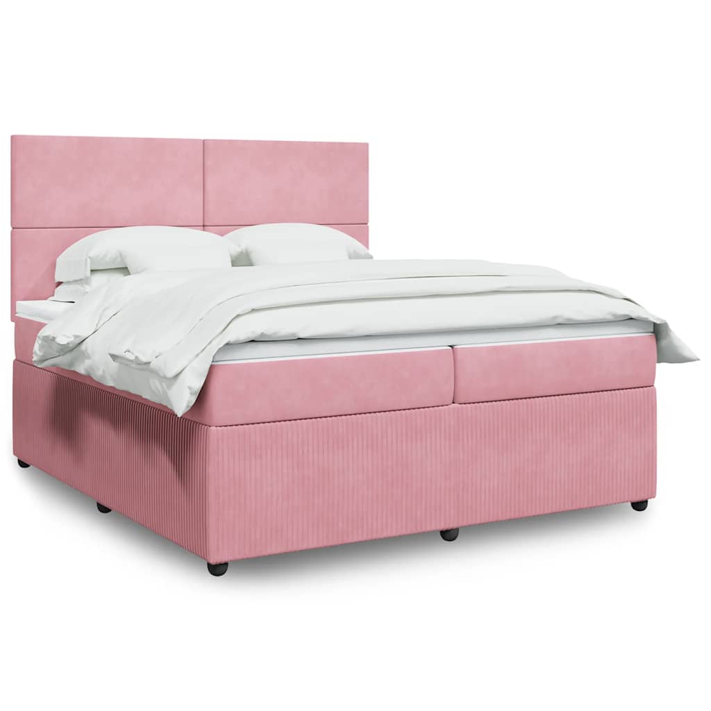 Κρεβάτι Boxspring με Στρώμα Ροζ 200x200 εκ. Βελούδινο - Pakobazaar