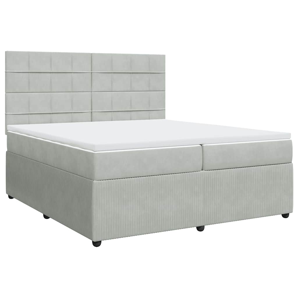 Κρεβάτι Boxspring με Στρώμα Ανοιχτό Γκρι 200x200 εκ. Βελούδινο - Pakobazaar