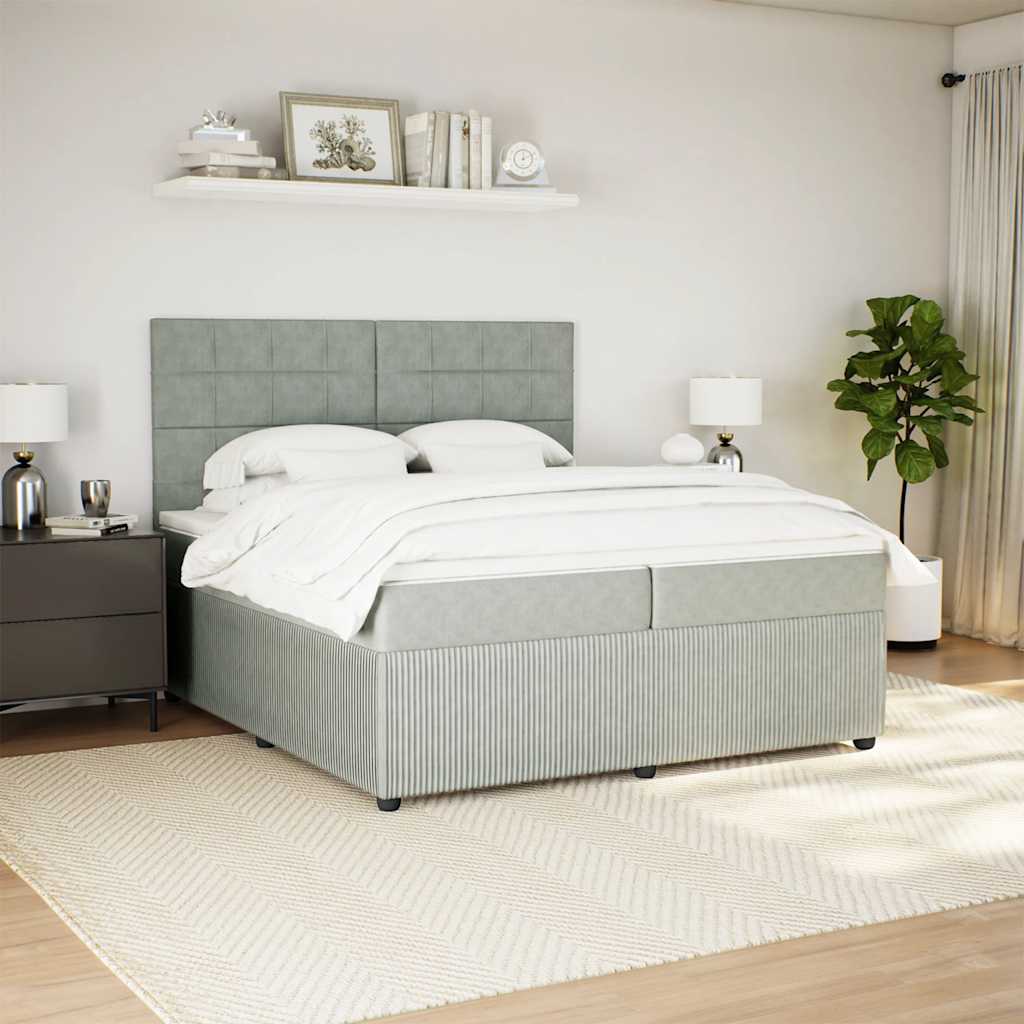 Κρεβάτι Boxspring με Στρώμα Ανοιχτό Γκρι 200x200 εκ. Βελούδινο - Pakobazaar