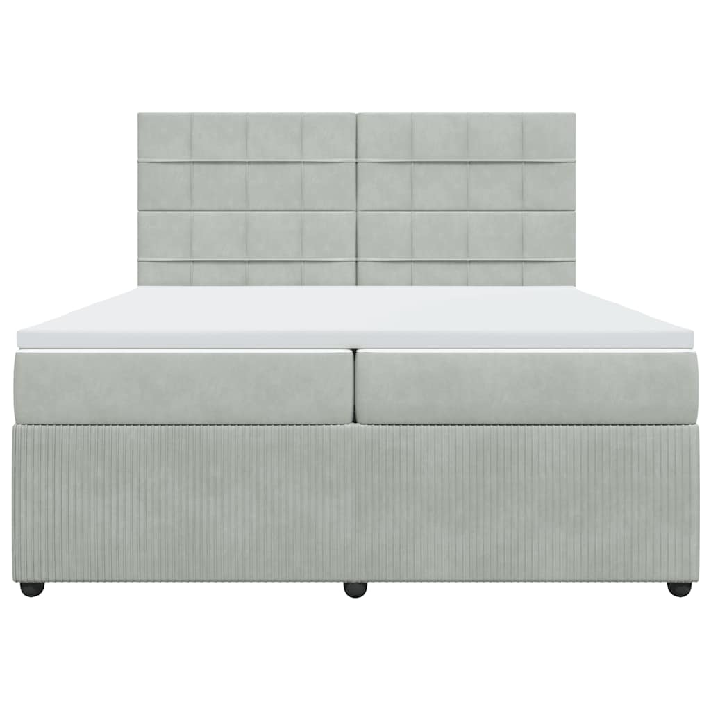 Κρεβάτι Boxspring με Στρώμα Ανοιχτό Γκρι 200x200 εκ. Βελούδινο - Pakobazaar