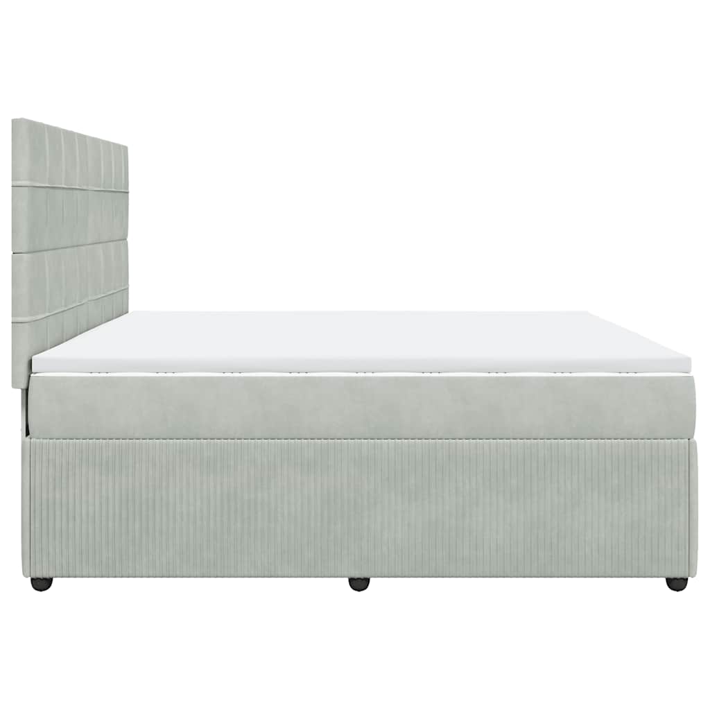 Κρεβάτι Boxspring με Στρώμα Ανοιχτό Γκρι 200x200 εκ. Βελούδινο - Pakobazaar