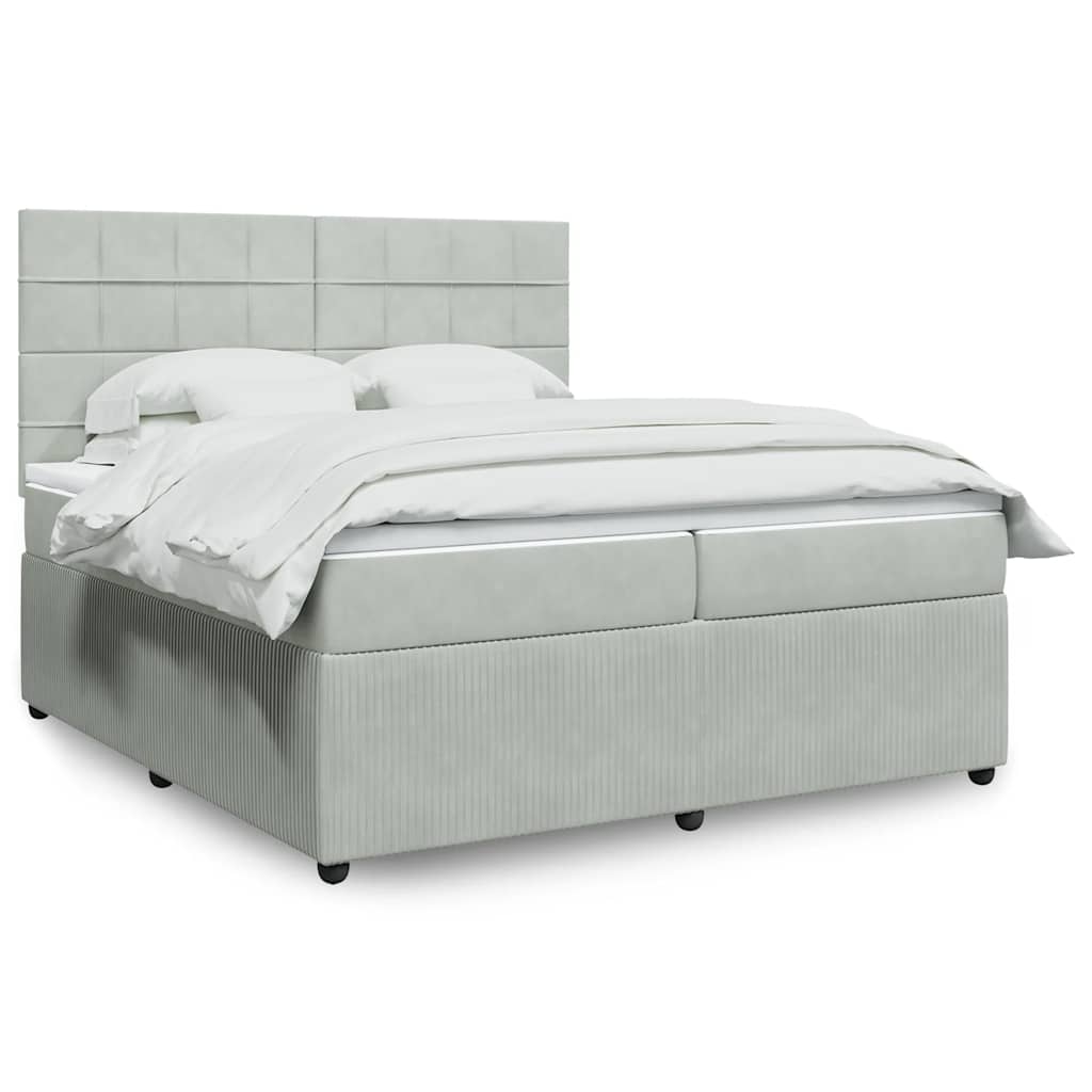 Κρεβάτι Boxspring με Στρώμα Ανοιχτό Γκρι 200x200 εκ. Βελούδινο - Pakobazaar