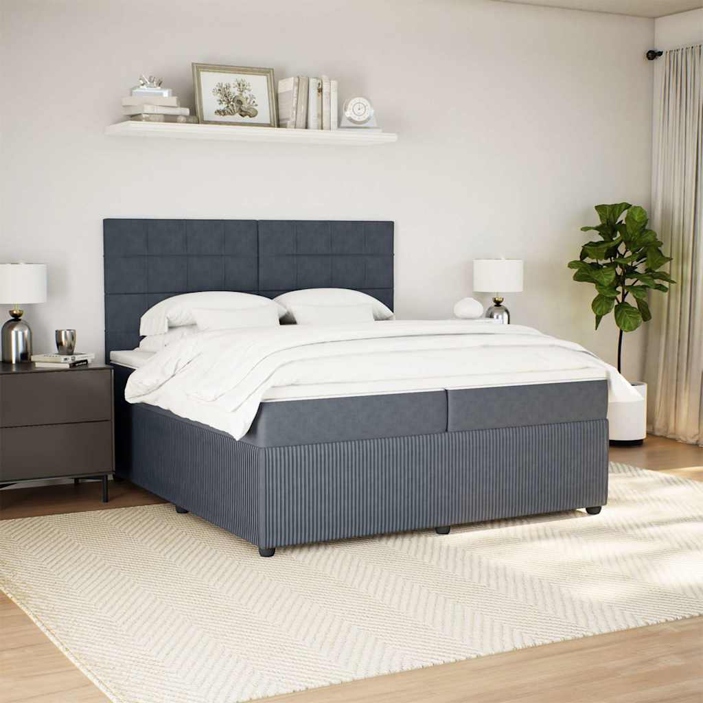 Κρεβάτι Boxspring με Στρώμα Σκούρο Γκρι 200x200 εκ. Βελούδινο