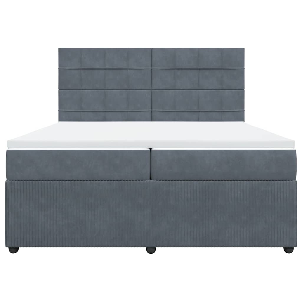 Κρεβάτι Boxspring με Στρώμα Σκούρο Γκρι 200x200 εκ. Βελούδινο