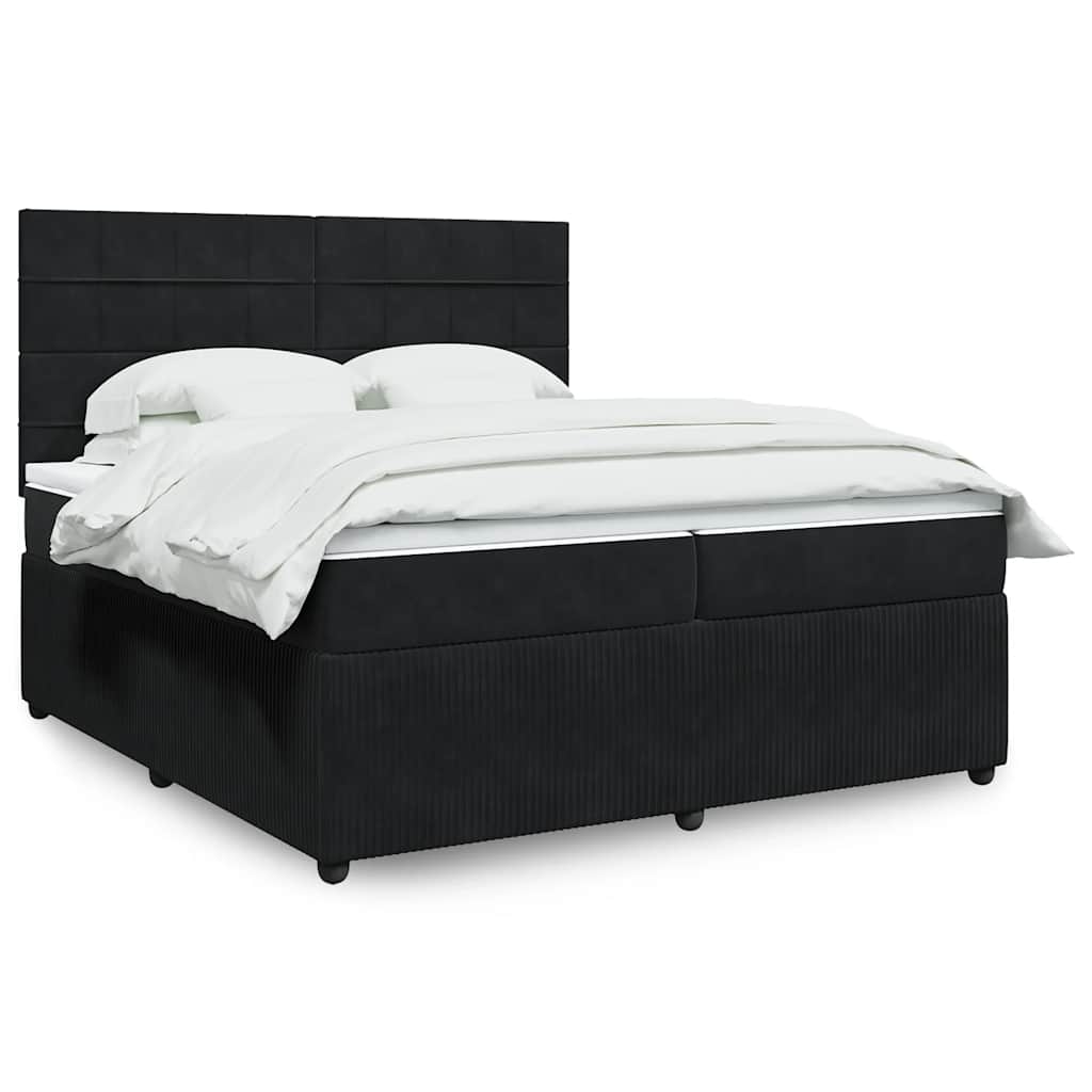 Κρεβάτι Boxspring με Στρώμα Μαύρο 200x200 εκ. Βελούδινο