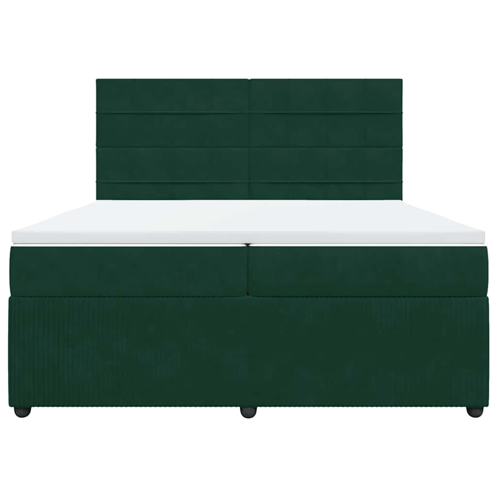 Κρεβάτι Boxspring με Στρώμα Σκούρο Πράσινο 200x200εκ. Βελούδινο