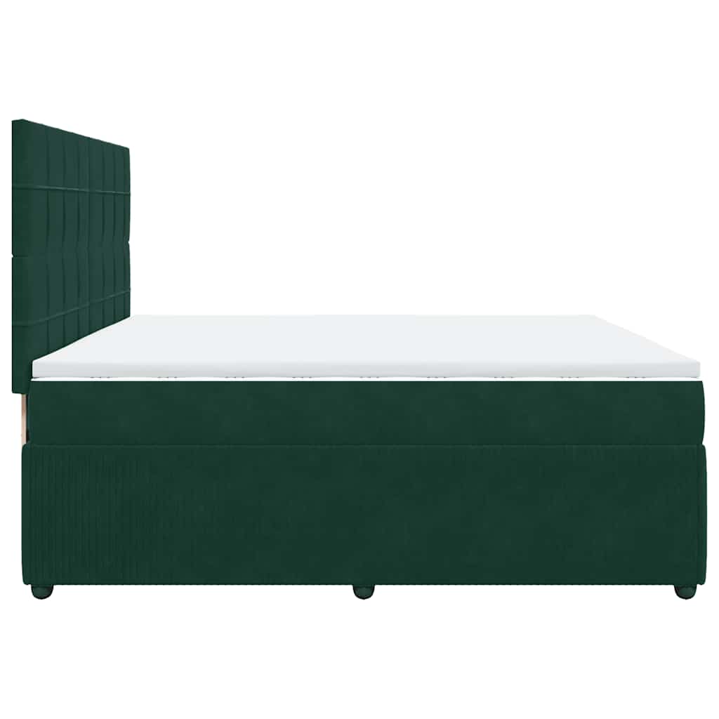 Κρεβάτι Boxspring με Στρώμα Σκούρο Πράσινο 200x200εκ. Βελούδινο
