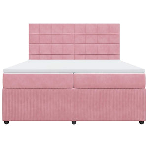 Κρεβάτι Boxspring με Στρώμα Ροζ 200x200 εκ. Βελούδινο - Pakobazaar