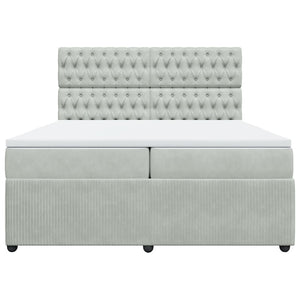 Κρεβάτι Boxspring με Στρώμα Ανοιχτό Γκρι 200x200 εκ. Βελούδινο - Pakobazaar