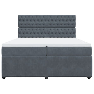 Κρεβάτι Boxspring με Στρώμα Σκούρο Γκρι 200x200 εκ. Βελούδινο - Pakobazaar