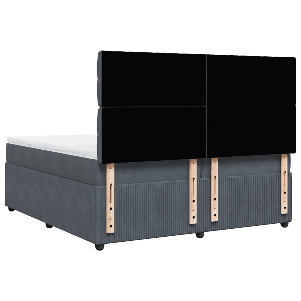 Κρεβάτι Boxspring με Στρώμα Σκούρο Γκρι 200x200 εκ. Βελούδινο - Pakobazaar