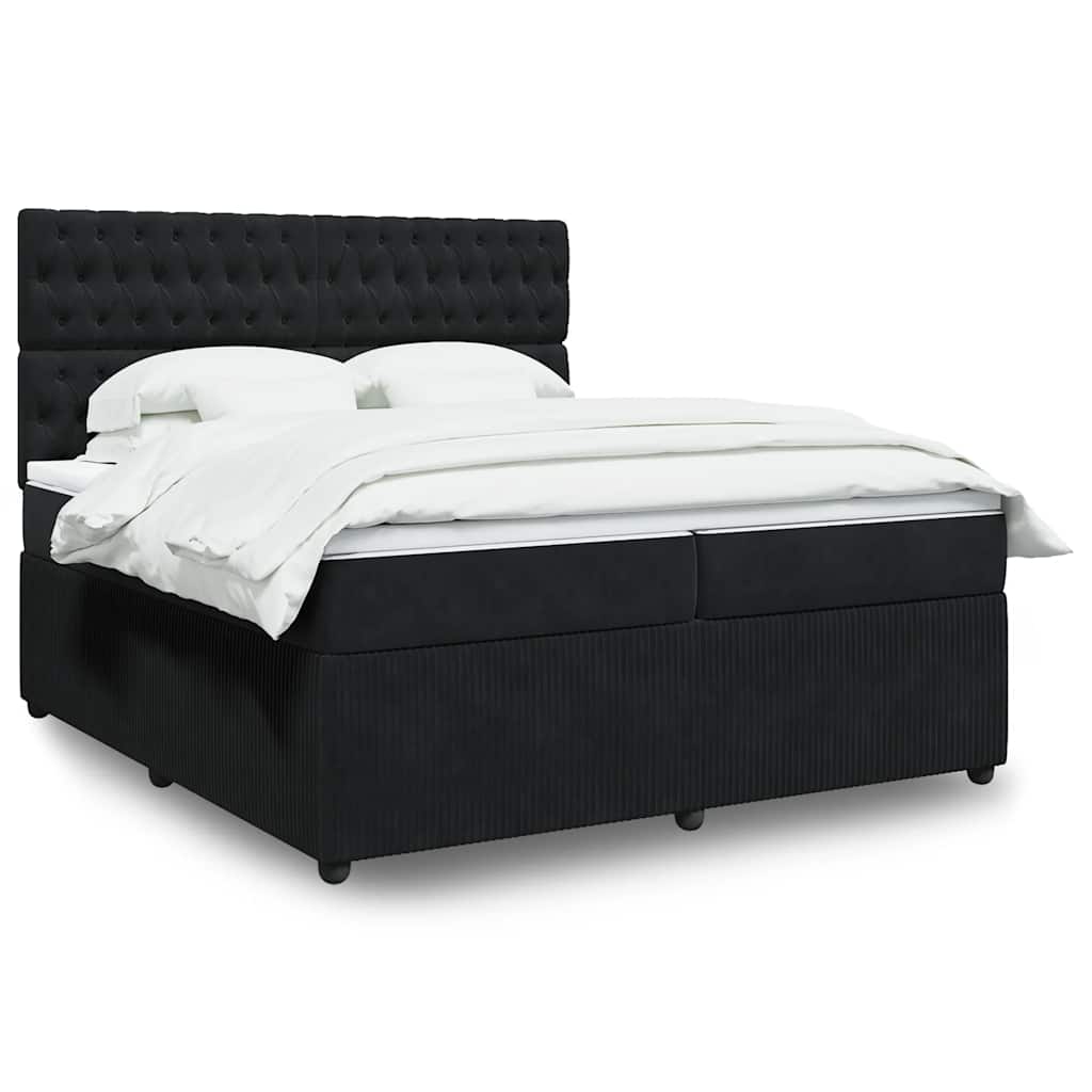 Κρεβάτι Boxspring με Στρώμα Μαύρο 200x200 εκ. Βελούδινο