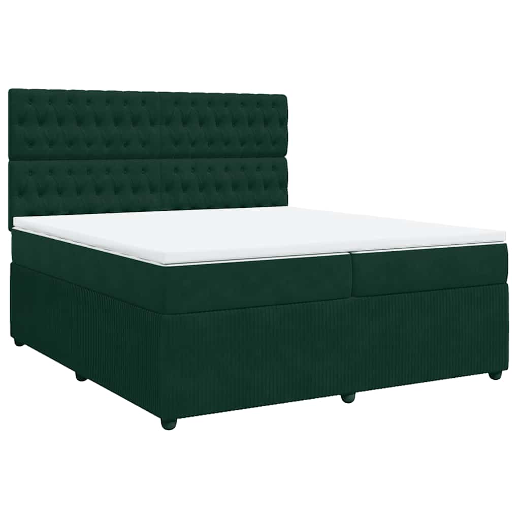 Κρεβάτι Boxspring με Στρώμα Σκούρο Πράσινο 200x200εκ. Βελούδινο - Pakobazaar