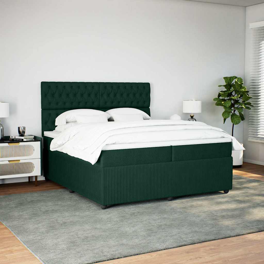 Κρεβάτι Boxspring με Στρώμα Σκούρο Πράσινο 200x200εκ. Βελούδινο - Pakobazaar