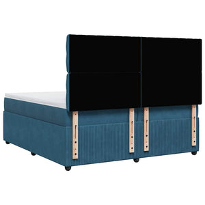 Κρεβάτι Boxspring με Στρώμα Σκούρο Μπλε 200x200 εκ. Βελούδινο