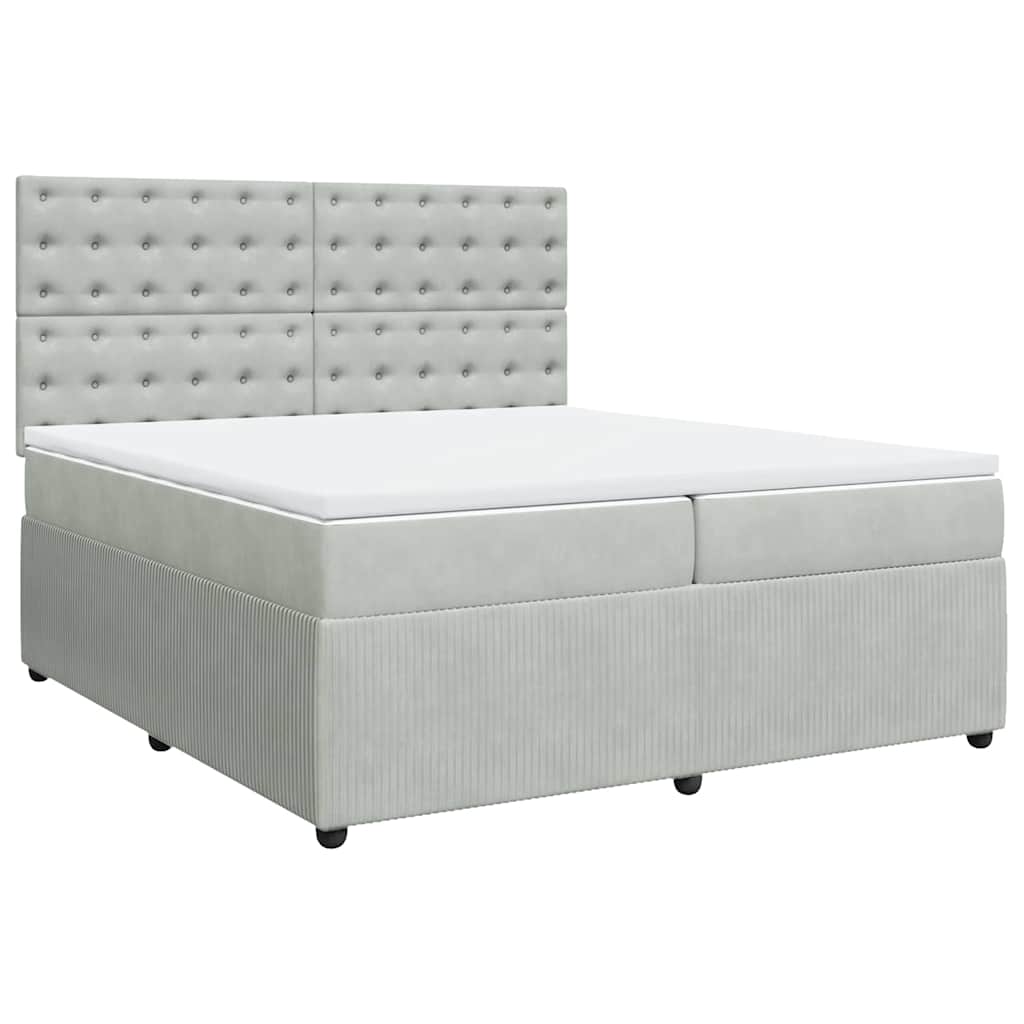 Κρεβάτι Boxspring με Στρώμα Ανοιχτό Γκρι 200x200 εκ. Βελούδινο - Pakobazaar
