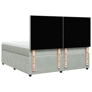 Κρεβάτι Boxspring με Στρώμα Ανοιχτό Γκρι 200x200 εκ. Βελούδινο - Pakobazaar