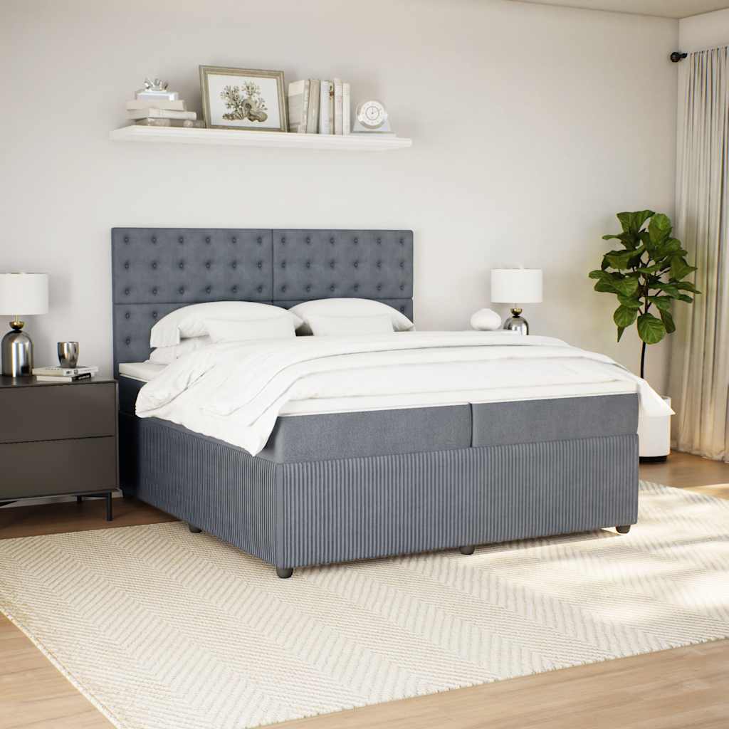 Κρεβάτι Boxspring με Στρώμα Σκούρο Γκρι 200x200 εκ. Βελούδινο - Pakobazaar