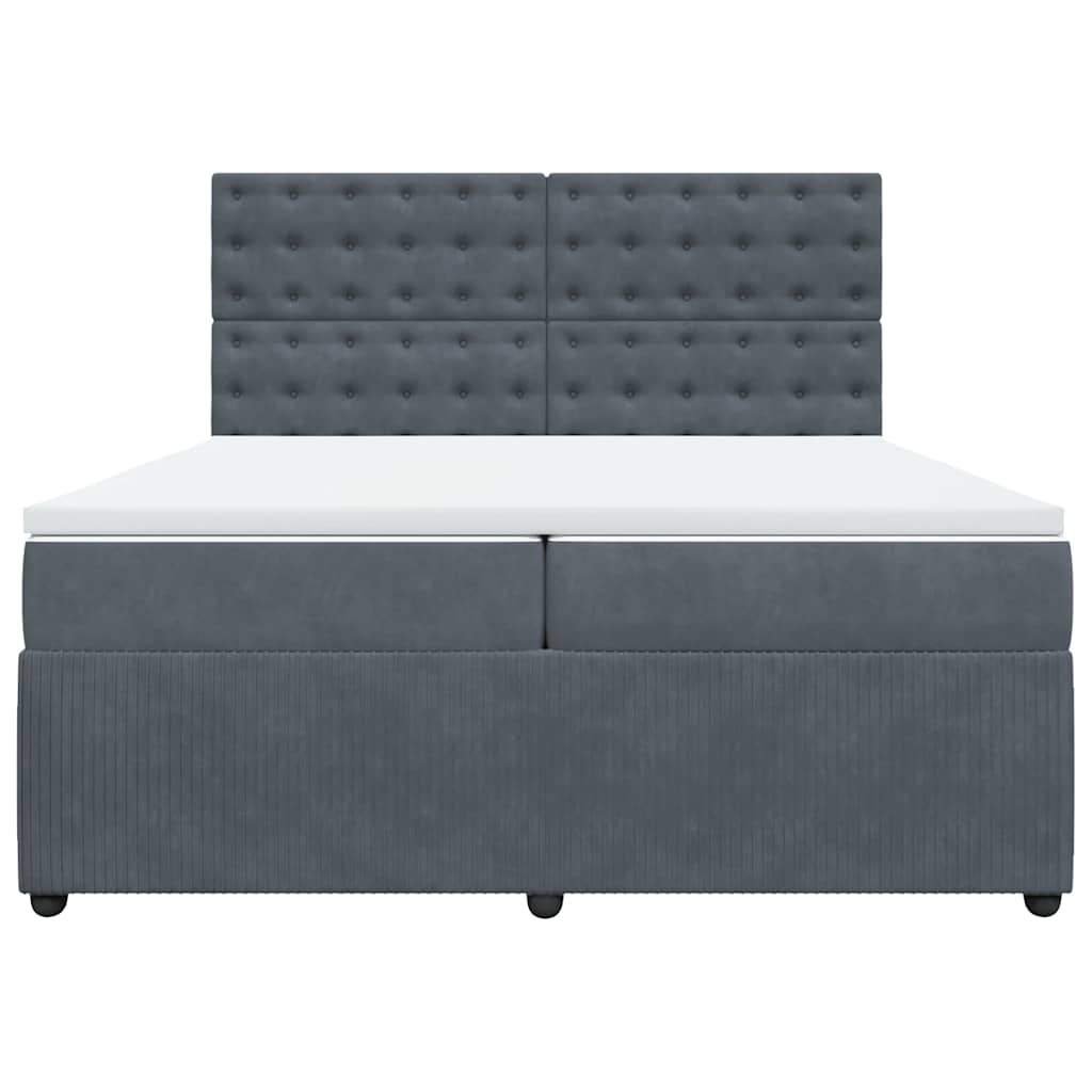 Κρεβάτι Boxspring με Στρώμα Σκούρο Γκρι 200x200 εκ. Βελούδινο - Pakobazaar