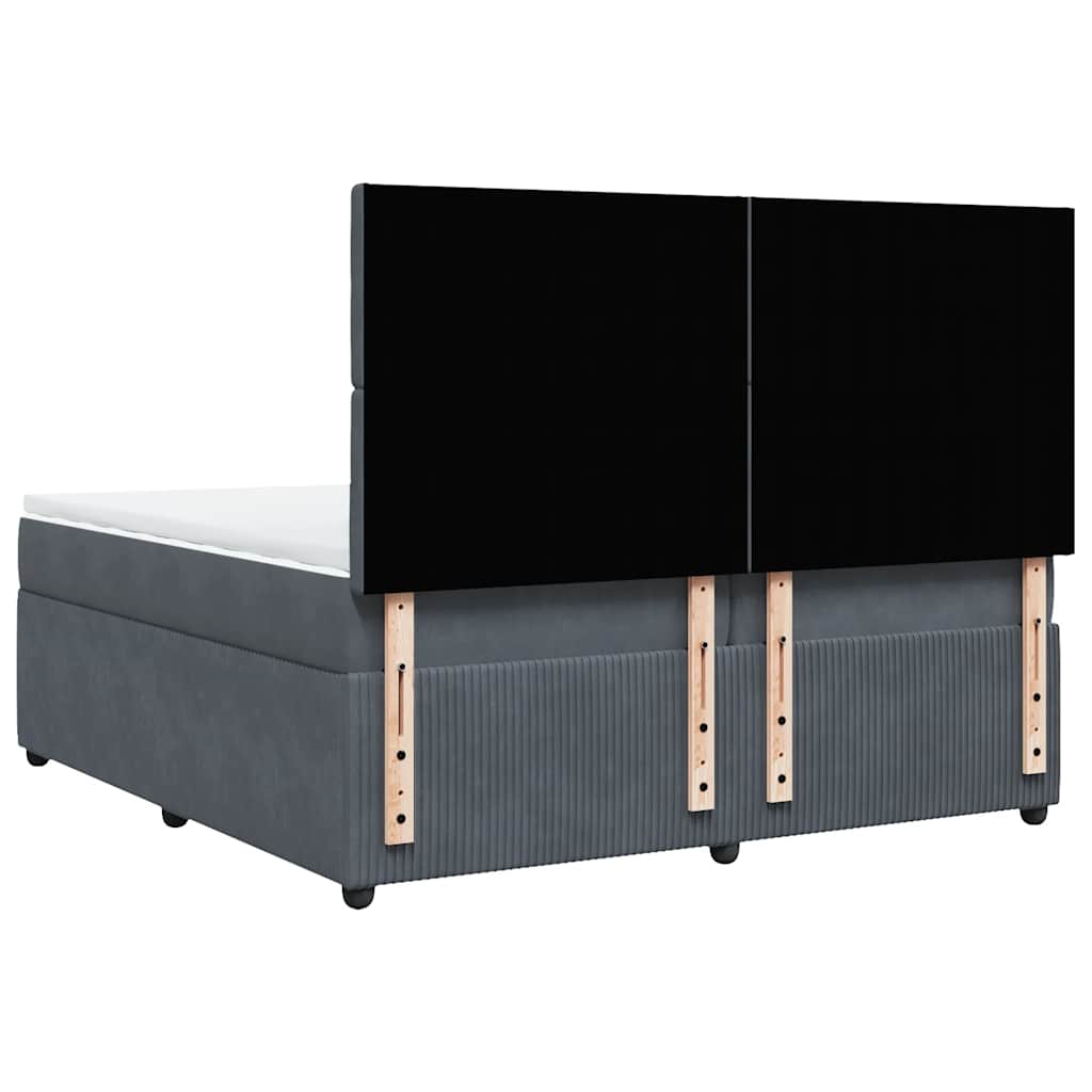 Κρεβάτι Boxspring με Στρώμα Σκούρο Γκρι 200x200 εκ. Βελούδινο - Pakobazaar