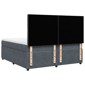 Κρεβάτι Boxspring με Στρώμα Σκούρο Γκρι 200x200 εκ. Βελούδινο - Pakobazaar